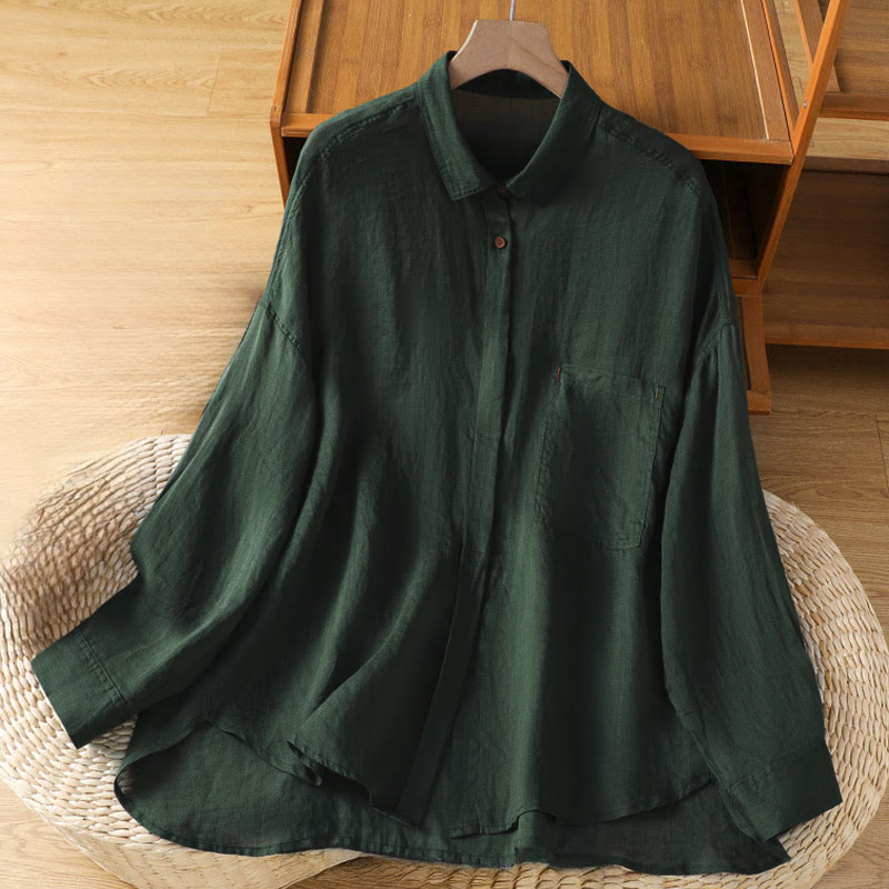 Camicia da donna a maniche lunghe con risvolto e tasca Buddha Stones Fall Commute - Verde scuro - US12, UK/AU16, EU44 (2XL) - image 1