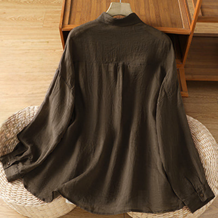 Camicia da donna a maniche lunghe con risvolto e tasca Buddha Stones Fall Commute - image 11