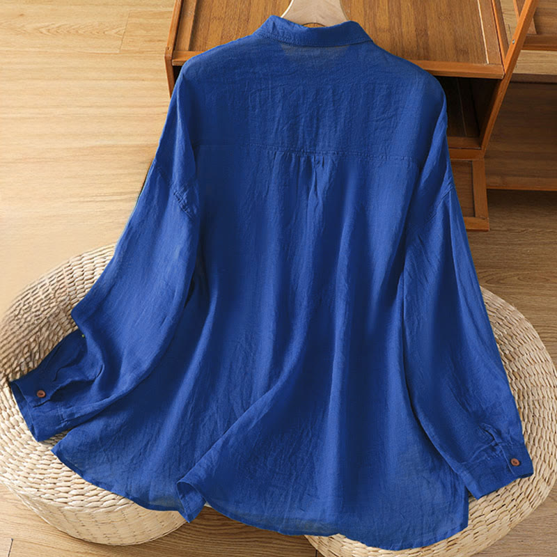 Camicia da donna a maniche lunghe con risvolto e tasca Buddha Stones Fall Commute - image 19