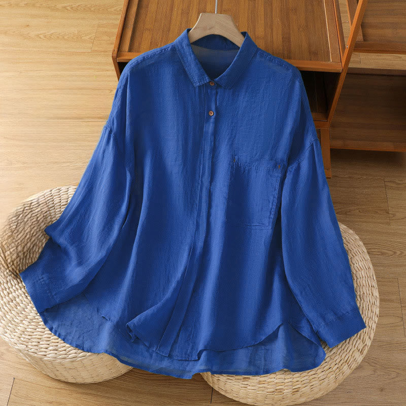 Camicia da donna a maniche lunghe con risvolto e tasca Buddha Stones Fall Commute - Blu medio - US12, UK/AU16, EU44 (2XL) - image 18