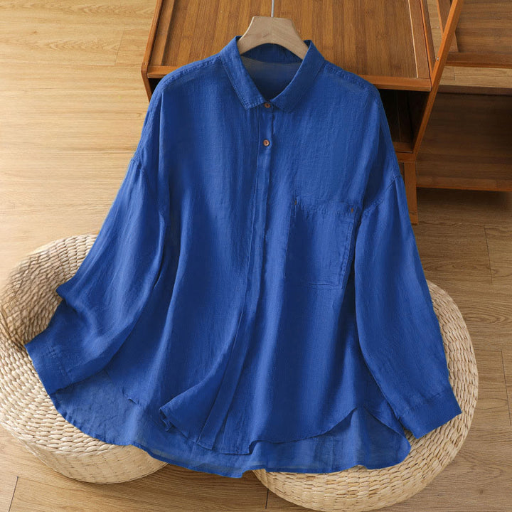 Camicia da donna a maniche lunghe con risvolto e tasca Buddha Stones Fall Commute - Blu medio - US12, UK/AU16, EU44 (2XL) - image 18