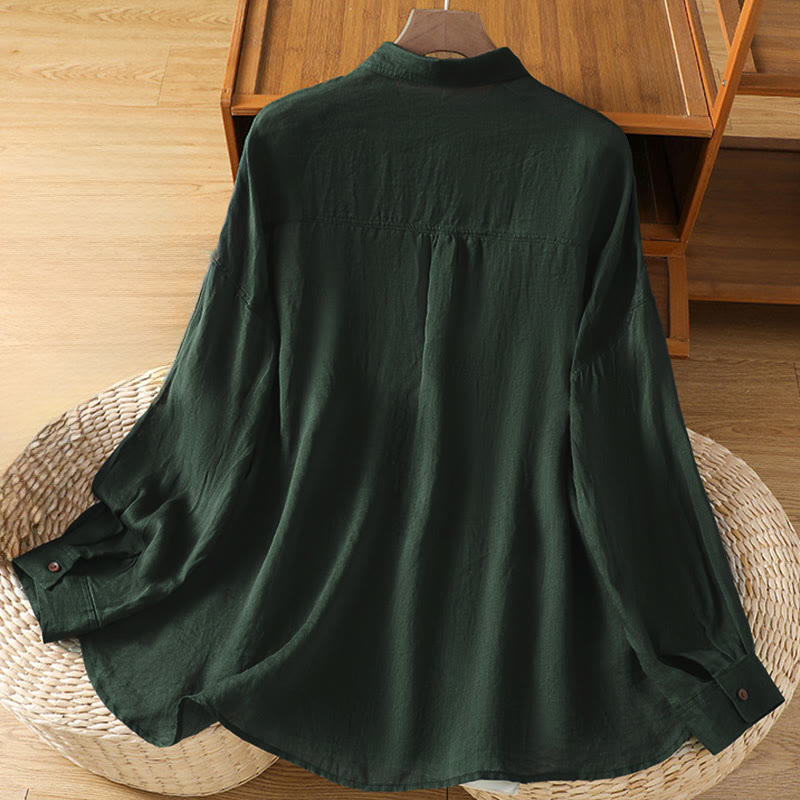 Camicia da donna a maniche lunghe con risvolto e tasca Buddha Stones Fall Commute - image 2