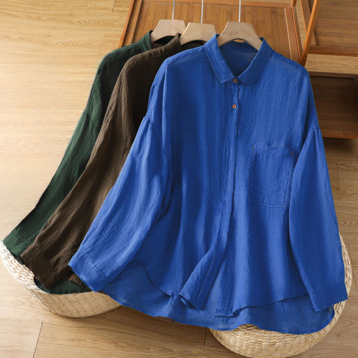 Camicia da donna a maniche lunghe con risvolto e tasca Buddha Stones Fall Commute - image 0