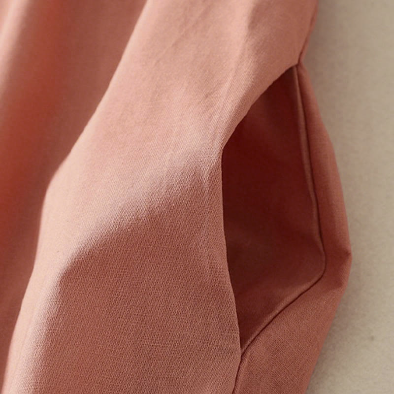 Abito midi in cotone a maniche lunghe con tasche e bottoni a revers in tinta unita autunnale Buddha Stones - image 5