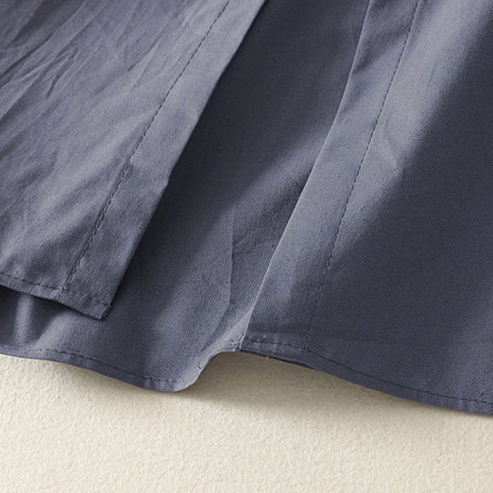 Abito midi in cotone a maniche lunghe con tasche e bottoni a revers in tinta unita autunnale Buddha Stones - image 19