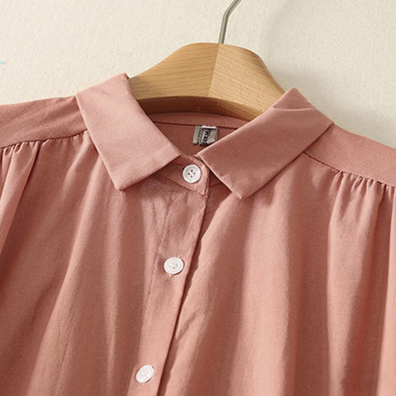 Abito midi in cotone a maniche lunghe con tasche e bottoni a revers in tinta unita autunnale Buddha Stones - image 3