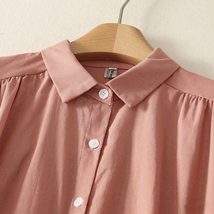 Abito midi in cotone a maniche lunghe con tasche e bottoni a revers in tinta unita autunnale Buddha Stones - image 3