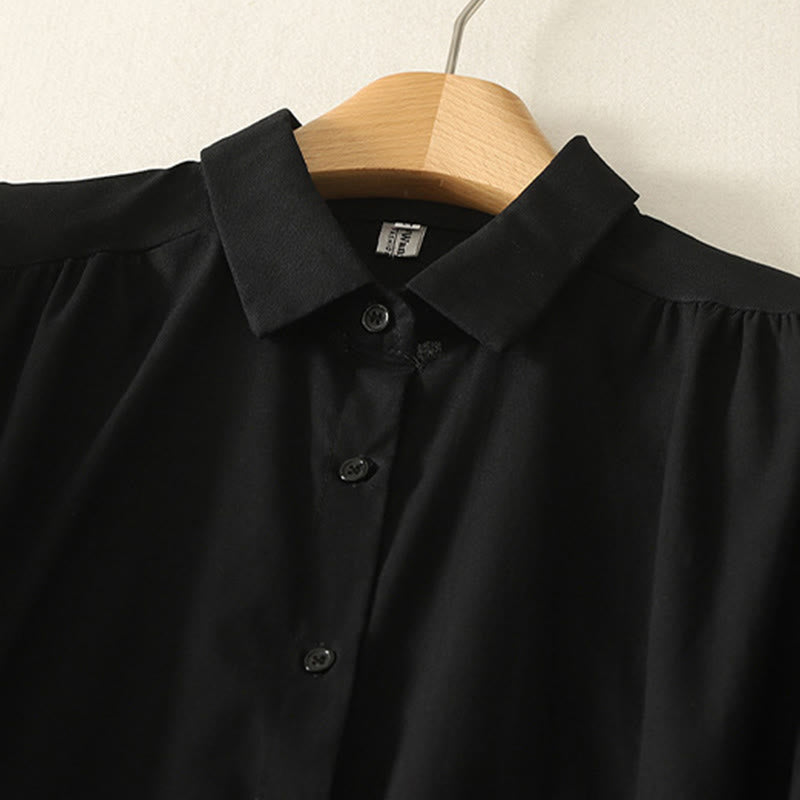 Abito midi in cotone a maniche lunghe con tasche e bottoni a revers in tinta unita autunnale Buddha Stones - image 22