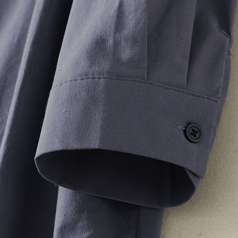 Abito midi in cotone a maniche lunghe con tasche e bottoni a revers in tinta unita autunnale Buddha Stones - image 18