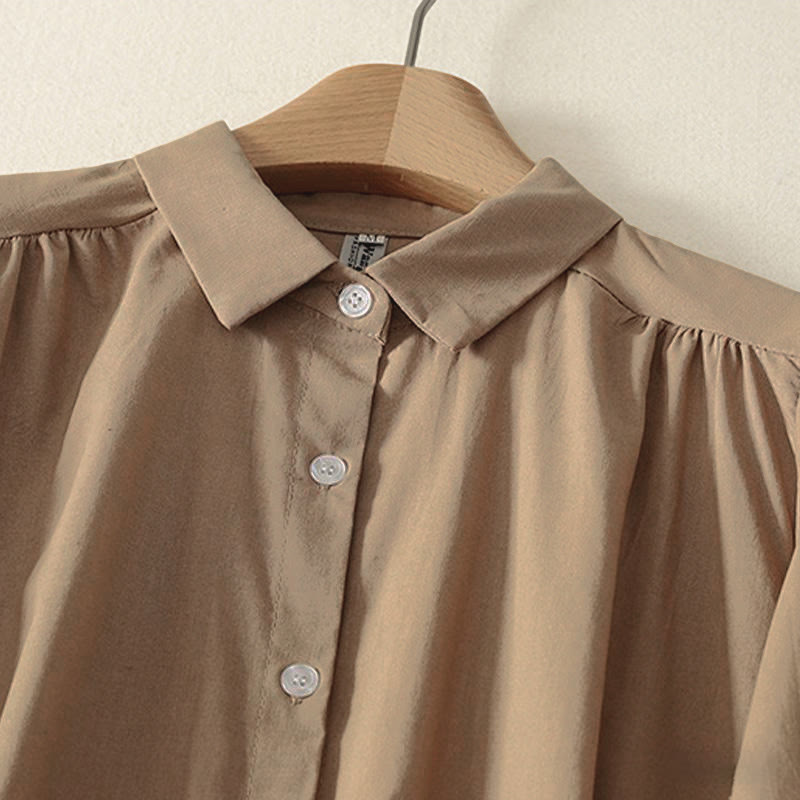 Abito midi in cotone a maniche lunghe con tasche e bottoni a revers in tinta unita autunnale Buddha Stones - image 12