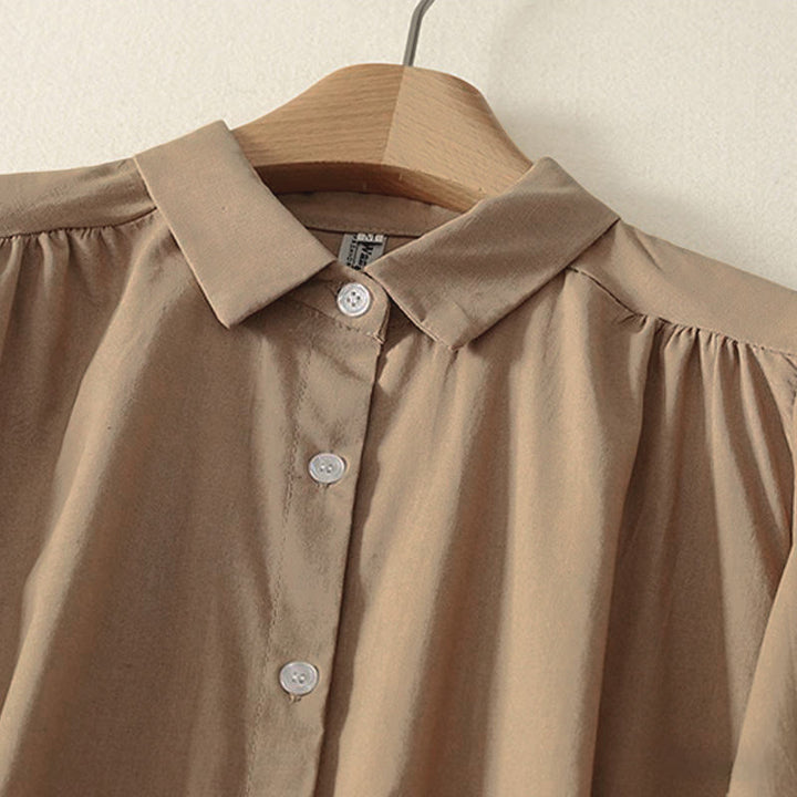 Abito midi in cotone a maniche lunghe con tasche e bottoni a revers in tinta unita autunnale Buddha Stones - image 12