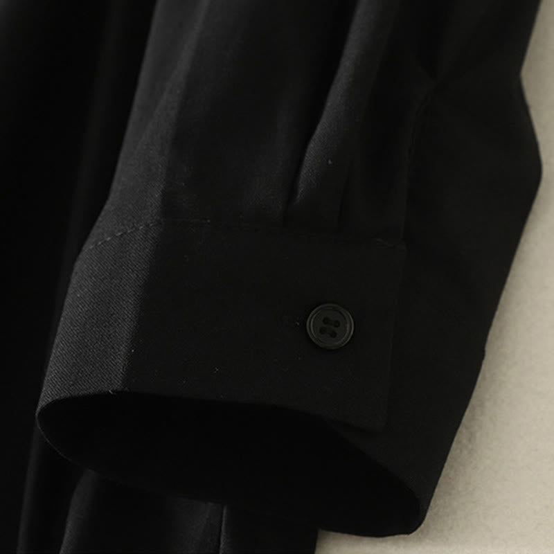 Abito midi in cotone a maniche lunghe con tasche e bottoni a revers in tinta unita autunnale Buddha Stones - image 23