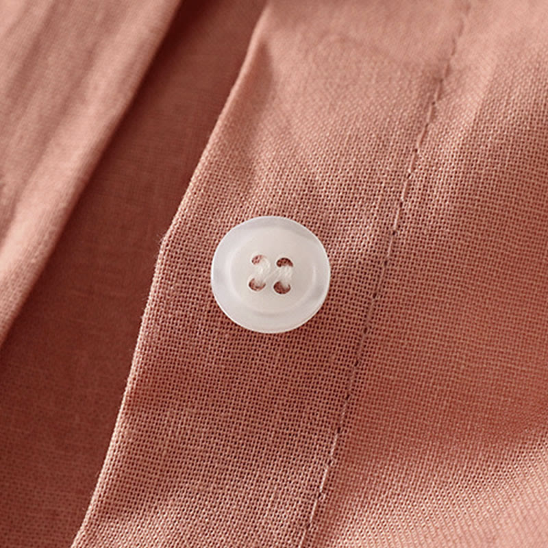 Abito midi in cotone a maniche lunghe con tasche e bottoni a revers in tinta unita autunnale Buddha Stones - image 6