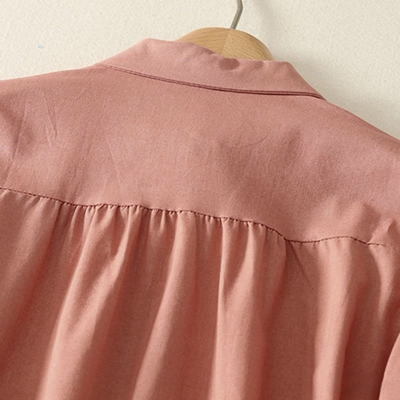 Abito midi in cotone a maniche lunghe con tasche e bottoni a revers in tinta unita autunnale Buddha Stones - image 4