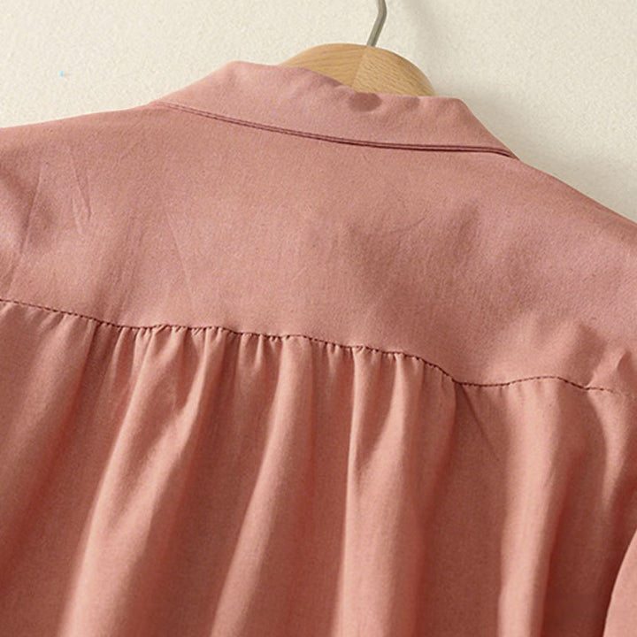 Abito midi in cotone a maniche lunghe con tasche e bottoni a revers in tinta unita autunnale Buddha Stones - image 4