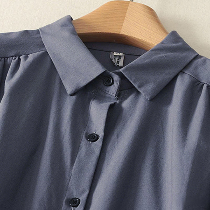 Abito midi in cotone a maniche lunghe con tasche e bottoni a revers in tinta unita autunnale Buddha Stones - image 17