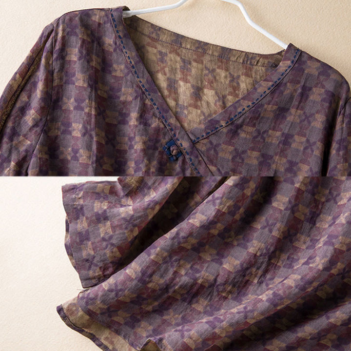 Camicia da donna a maniche lunghe con scollo a V e motivo floreale stampato Buddha Stones Spring - image 4