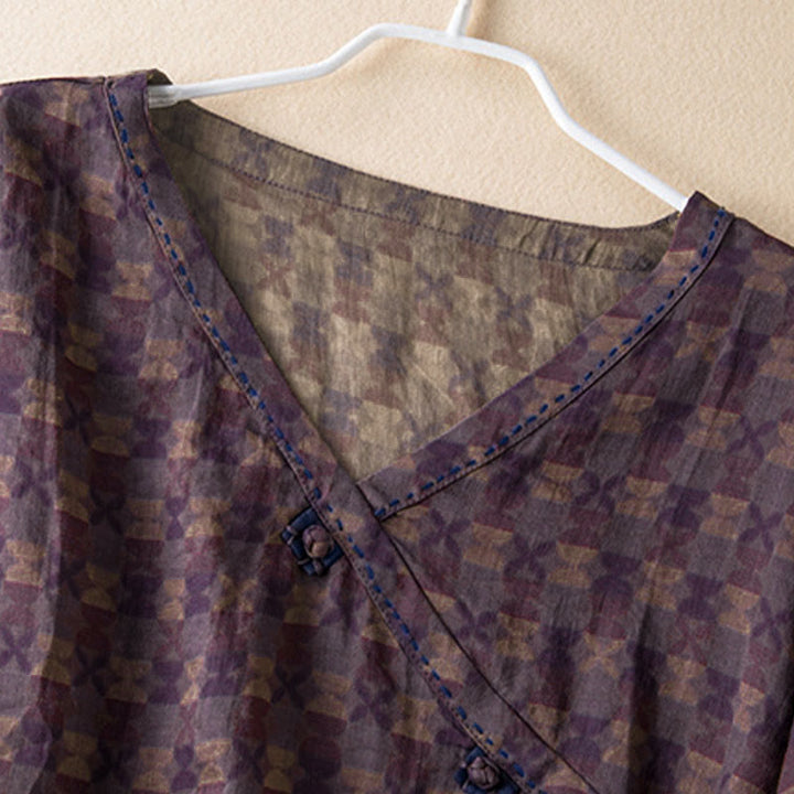 Camicia da donna a maniche lunghe con scollo a V e motivo floreale stampato Buddha Stones Spring - image 1