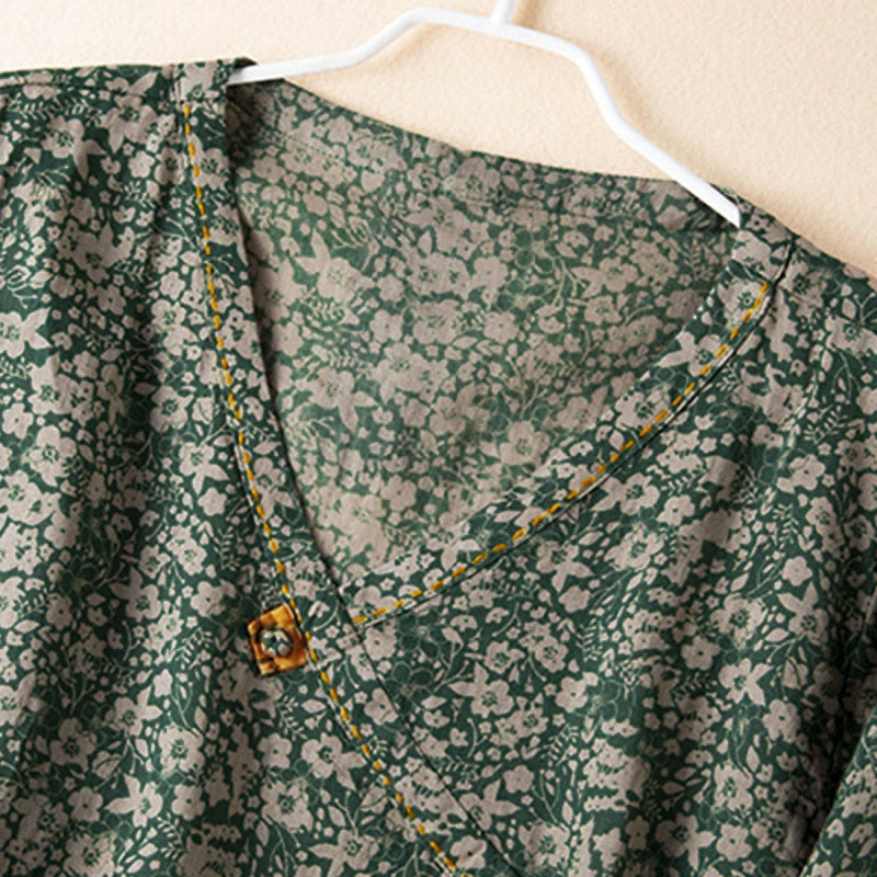 Camicia da donna a maniche lunghe con scollo a V e motivo floreale stampato Buddha Stones Spring - image 9