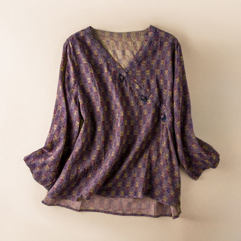 Camicia da donna a maniche lunghe con scollo a V e motivo floreale stampato Buddha Stones Spring - Magenta scuro - US8-10, UK/AU12-14, EU40-42 (2XL) - image 0