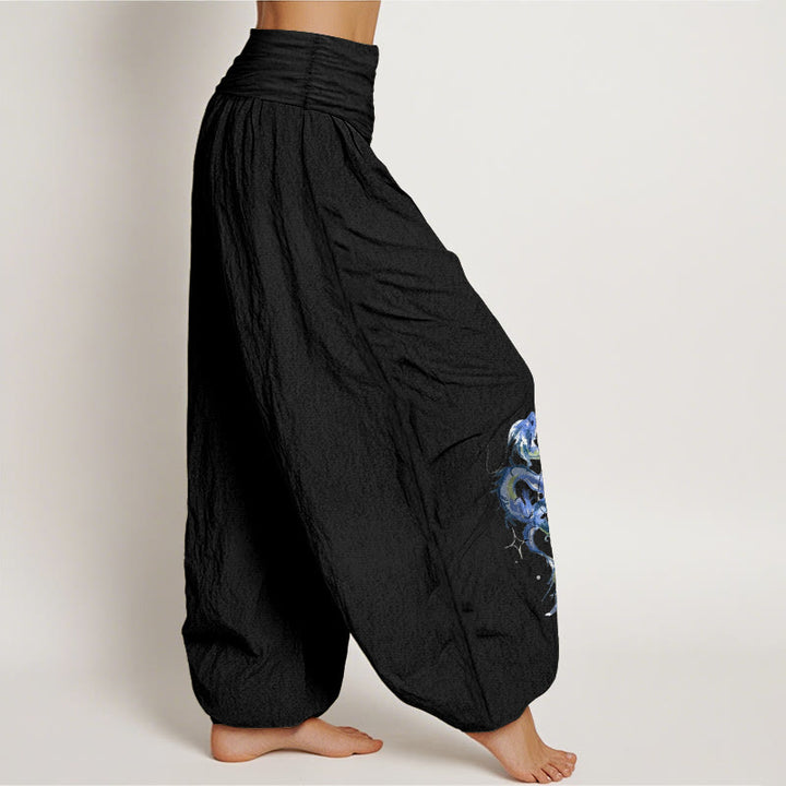 Pantaloni harem da donna con elastico in vita e motivo a drago in puro cotone Buddha Stones - image 2