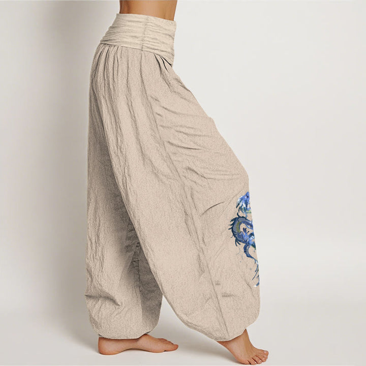 Pantaloni harem da donna con elastico in vita e motivo a drago in puro cotone Buddha Stones - image 13