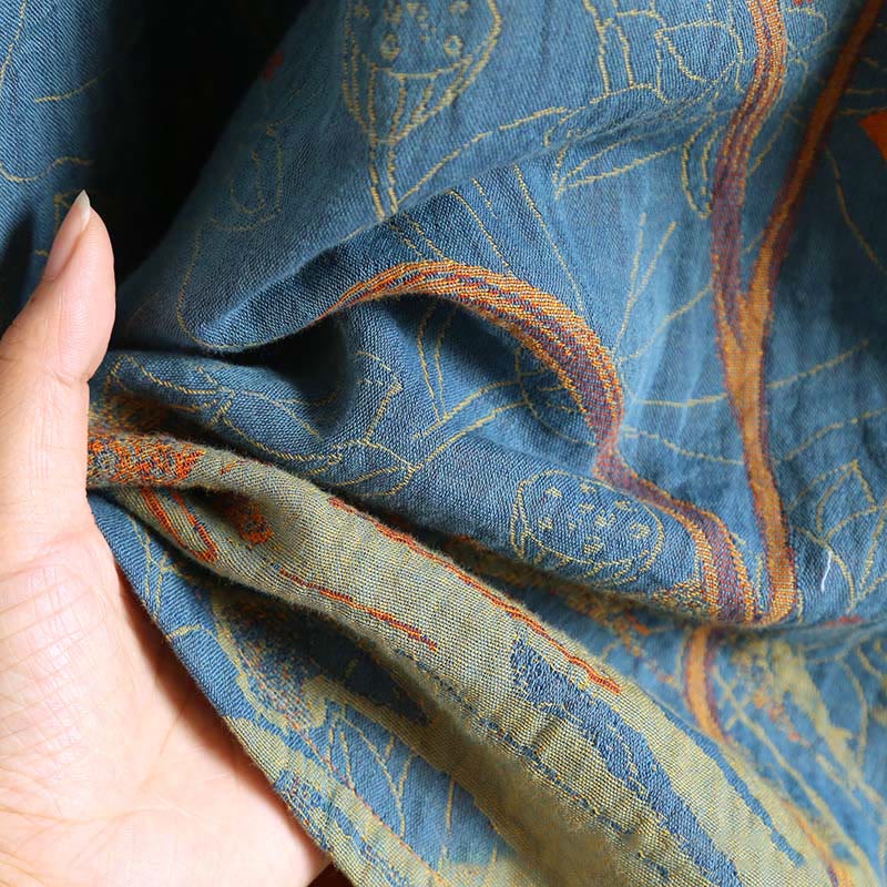 Abito midi in cotone con maniche lunghe e colletto rialzato, motivo floreale in jacquard con bottoni a rana Buddha Stones - image 9