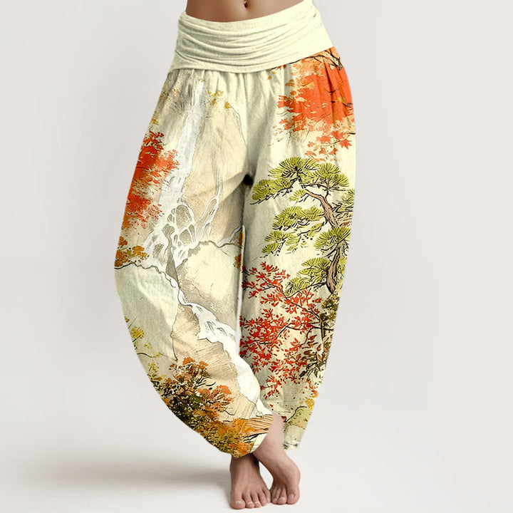 Pantaloni harem da donna con elastico in vita, in puro cotone, con motivo a paesaggio e alberi coordinati , Buddha Stones - LemonChiffon - US16, UK/AU20, EU48 (3XL) - image 8