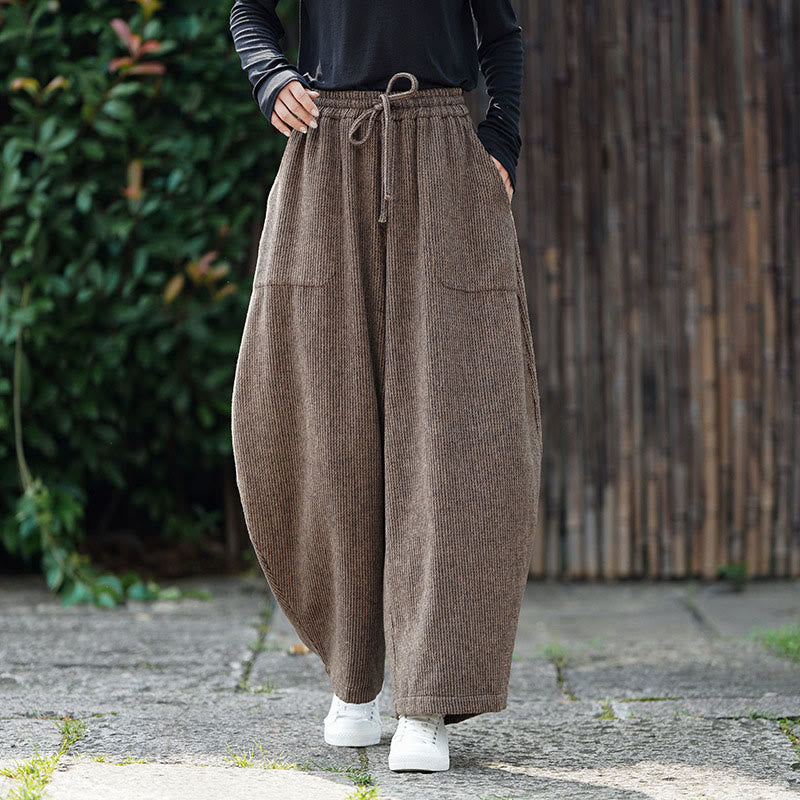 Pantaloni da uomo invernali Buddha Stones in cotone a vita alta con coulisse e tasche, colore puro - BurlyWood - US/UK/AU46, EU56 (5XL) - image 0