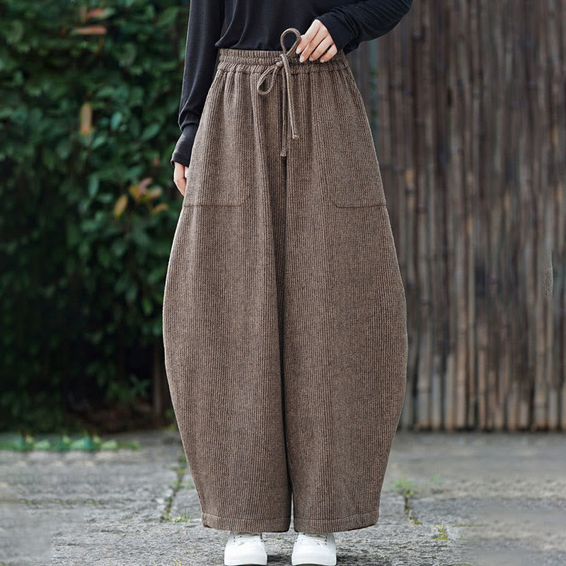 Pantaloni da uomo invernali Buddha Stones in cotone a vita alta con coulisse e tasche, colore puro - image 1