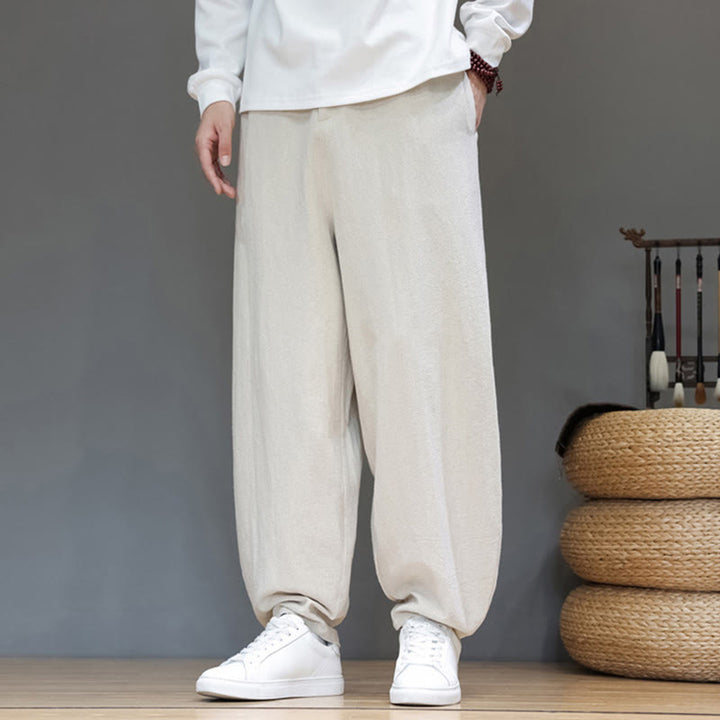 Pantaloni da uomo in cotone con tasche e bottoni color puro Buddha Stones Fall Sports - image 15