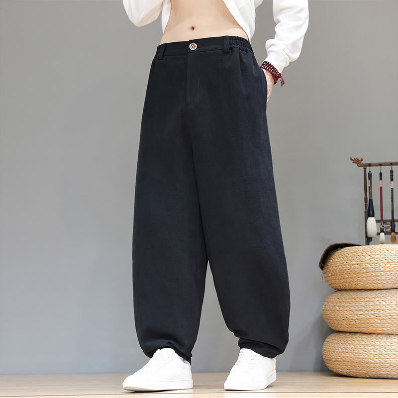 Pantaloni da uomo in cotone con tasche e bottoni color puro Buddha Stones Fall Sports - image 11