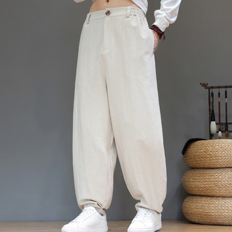 Pantaloni da uomo in cotone con tasche e bottoni color puro Buddha Stones Fall Sports - image 18