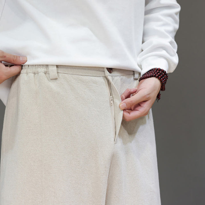 Pantaloni da uomo in cotone con tasche e bottoni color puro Buddha Stones Fall Sports - image 20