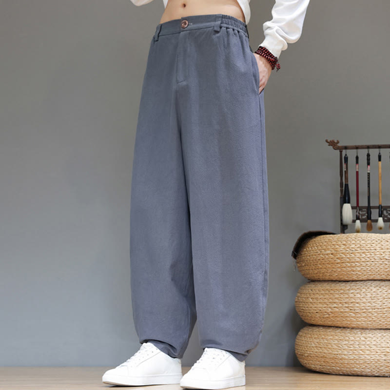 Pantaloni da uomo in cotone con tasche e bottoni color puro Buddha Stones Fall Sports - image 6