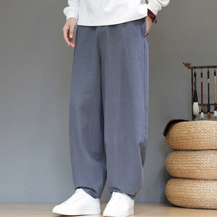 Pantaloni da uomo in cotone con tasche e bottoni color puro Buddha Stones Fall Sports - image 7