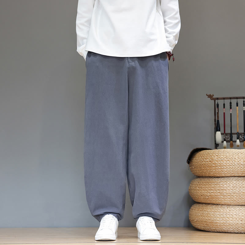 Pantaloni da uomo in cotone con tasche e bottoni color puro Buddha Stones Fall Sports - Grigio ardesia chiaro - US/UK/AU46, EU56 (5XL) - image 5