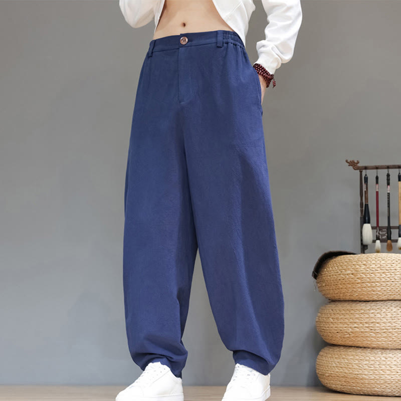 Pantaloni da uomo in cotone con tasche e bottoni color puro Buddha Stones Fall Sports - image 0