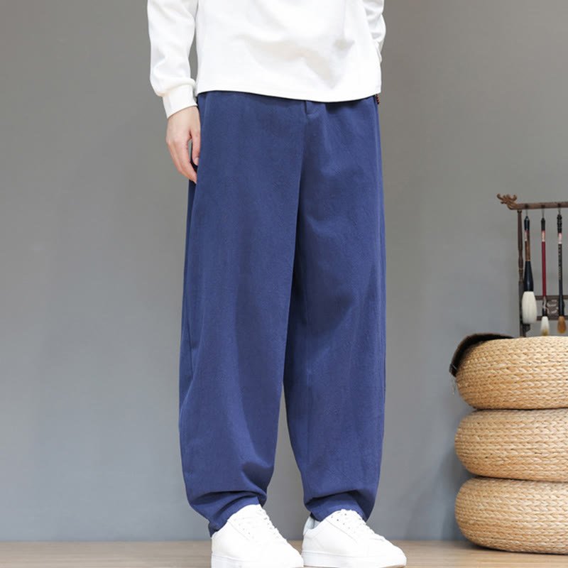 Pantaloni da uomo in cotone con tasche e bottoni color puro Buddha Stones Fall Sports - image 2