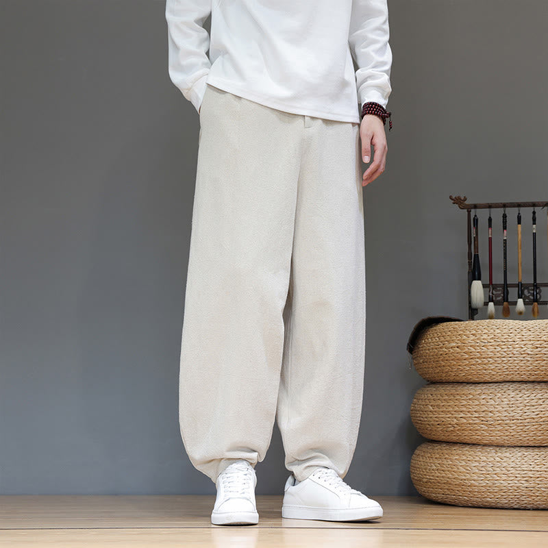 Pantaloni da uomo in cotone con tasche e bottoni color puro Buddha Stones Fall Sports - Beige - US/UK/AU46, EU56 (5XL) - image 13