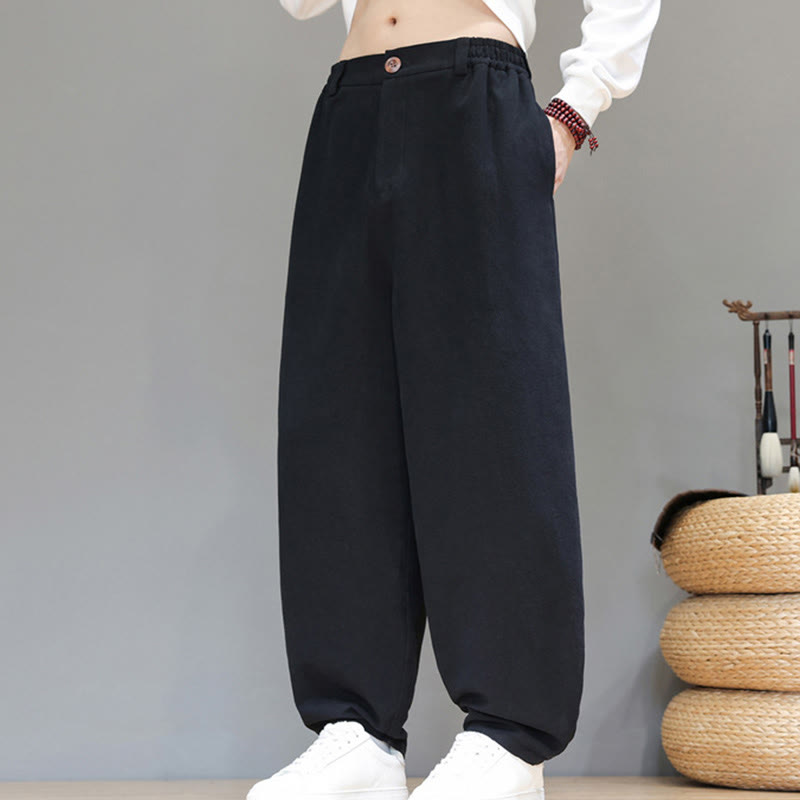 Pantaloni da uomo in cotone con tasche e bottoni color puro Buddha Stones Fall Sports - image 10