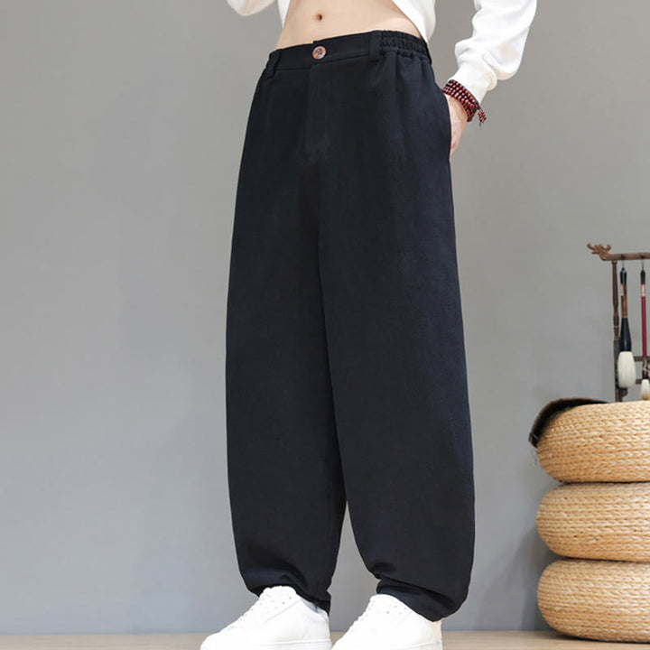 Pantaloni da uomo in cotone con tasche e bottoni color puro Buddha Stones Fall Sports - image 10