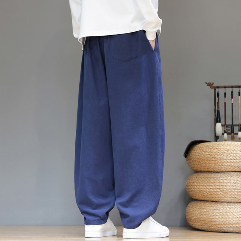 Pantaloni da uomo in cotone con tasche e bottoni color puro Buddha Stones Fall Sports - image 3