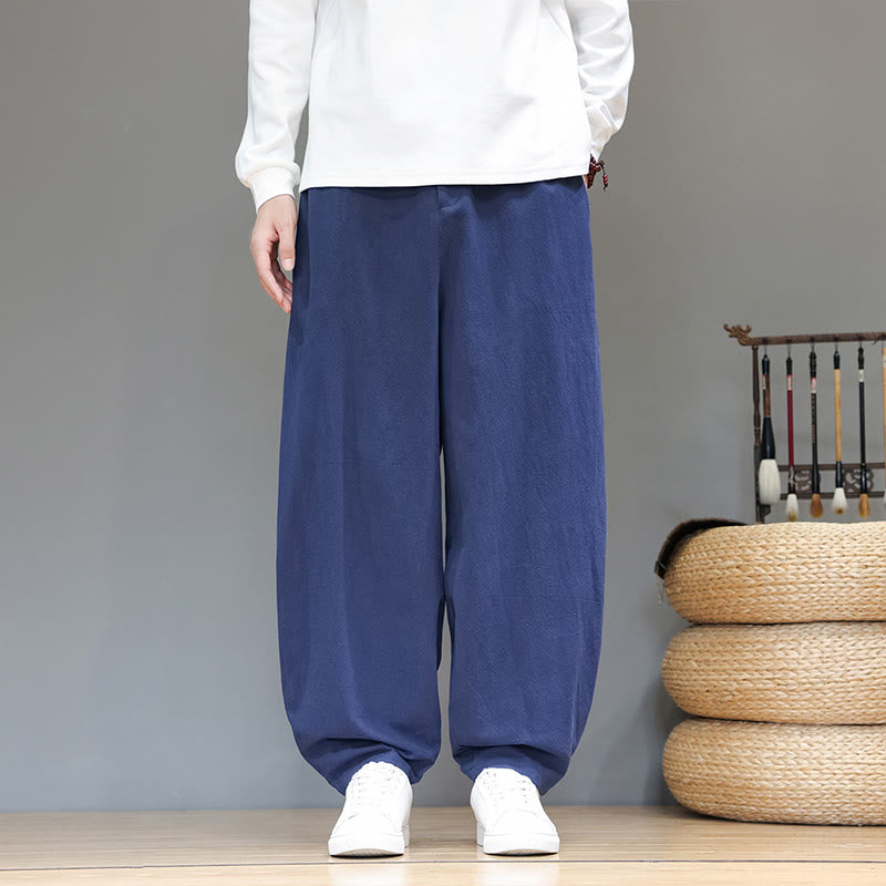 Pantaloni da uomo in cotone con tasche e bottoni color puro Buddha Stones Fall Sports - Blu Reale - US/UK/AU46, EU56 (5XL) - image 1