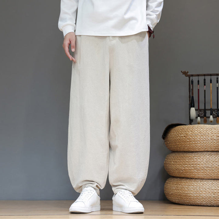 Pantaloni da uomo in cotone con tasche e bottoni color puro Buddha Stones Fall Sports - image 14