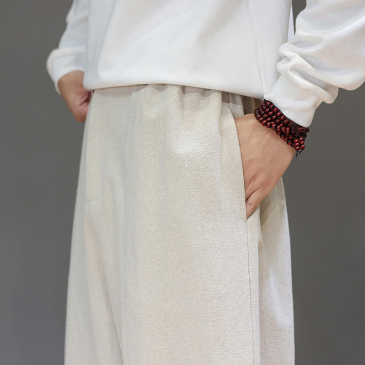 Pantaloni da uomo in cotone con tasche e bottoni color puro Buddha Stones Fall Sports - image 21