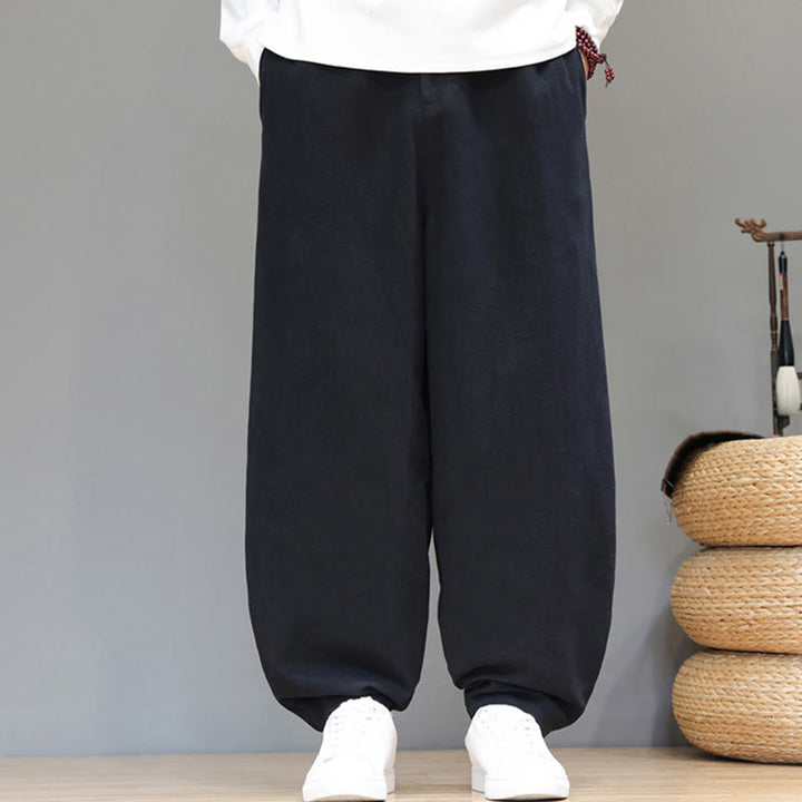 Pantaloni da uomo in cotone con tasche e bottoni color puro Buddha Stones Fall Sports - image 12
