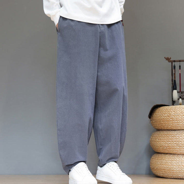 Pantaloni da uomo in cotone con tasche e bottoni color puro Buddha Stones Fall Sports - image 8