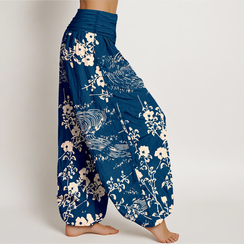 Pantaloni harem da donna con elastico in vita, motivo a fiori semplici in puro cotone Buddha Stones - image 2