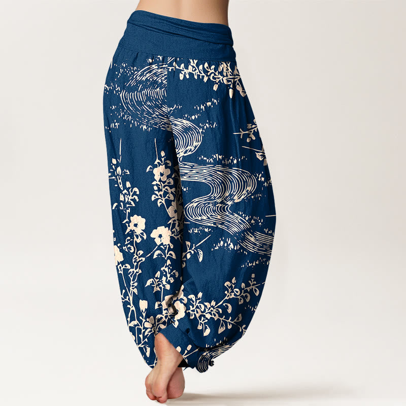 Pantaloni harem da donna con elastico in vita, motivo a fiori semplici in puro cotone Buddha Stones - image 1